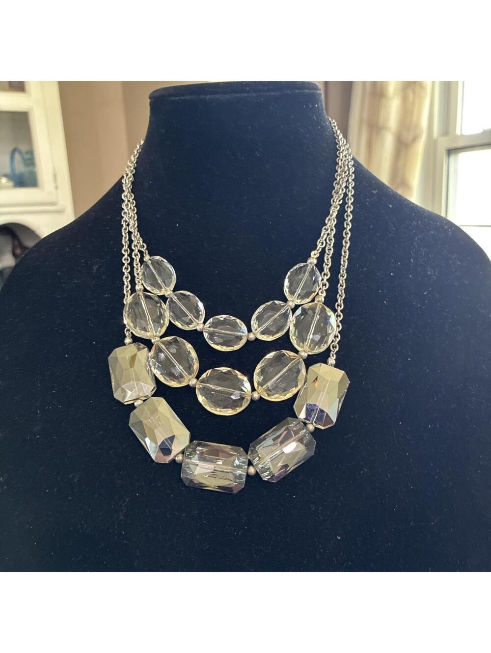 Vintage Premier Designs Crystal Layered Necklace Triple Layer Glass Prism Whimsy